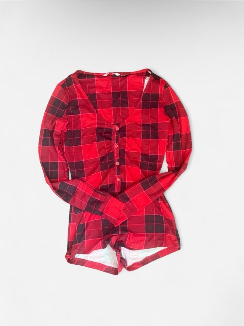 La Vie En Rose Red and Black Plaid Romper